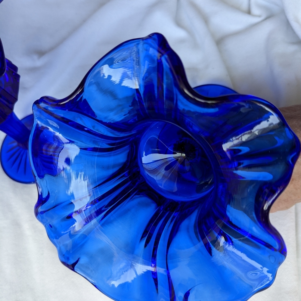 Vintage Fenton Vulcan Cobalt Blue Handmade Crimped Rim Compote Candy Dish - 2 - Picture 14 of 16